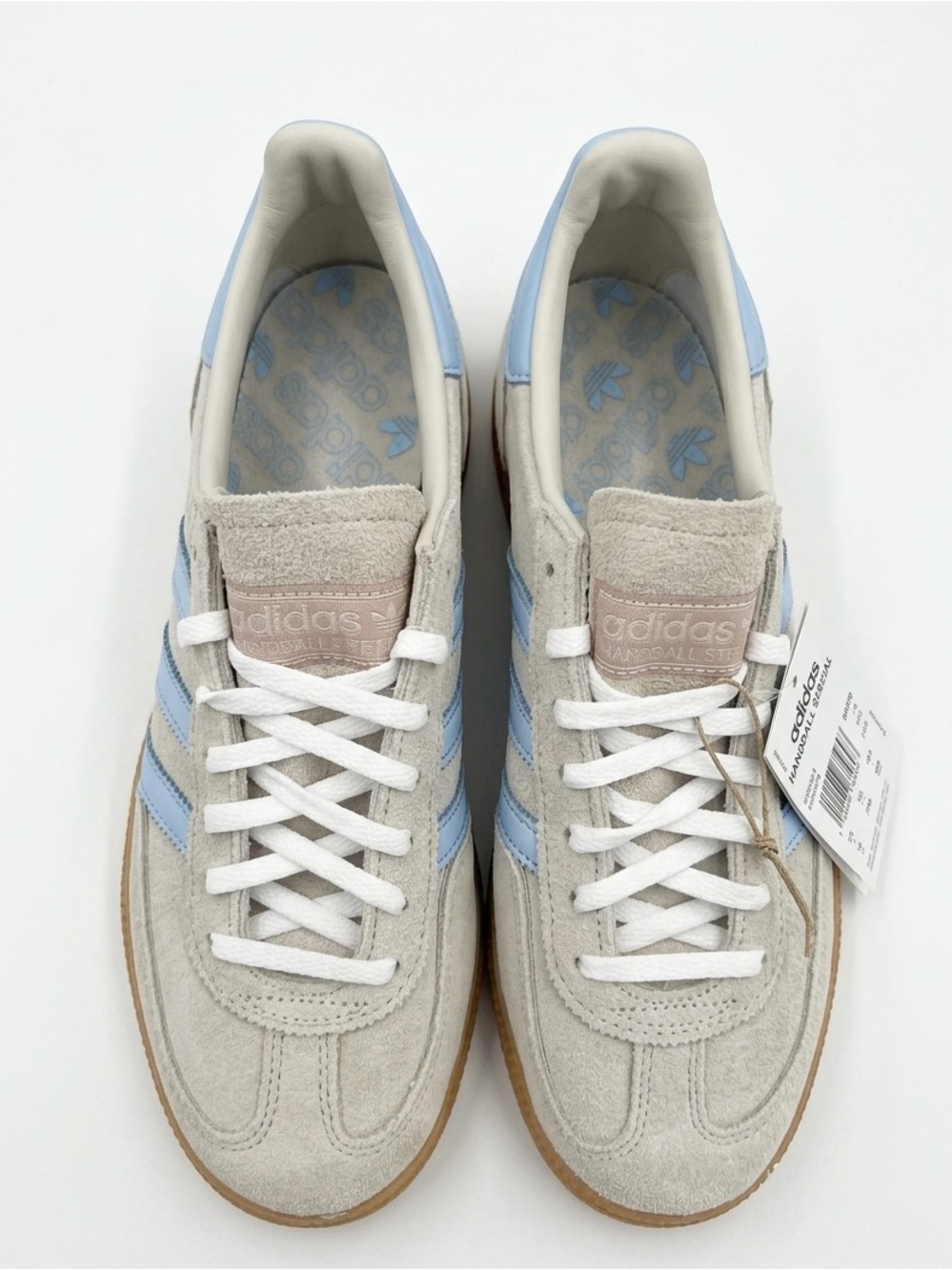 adidas Handball Spezial Sneakers in Light Blue and Cream Suede